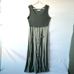Action Wear Womens Smocked Green Button Front Split Cami Maxi Dress Size P